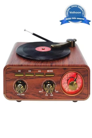 hediyelik Nostaljik Tasarım Plak Çalar Görünümlü Radyolu Bluetooth Hoparlör Retro Müzik Plak