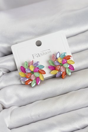 hediyelik Karışık Renk Kristal Taşlı Çiçek Model Kadın Küpe
