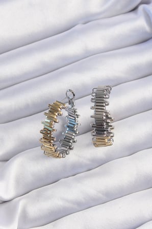 hediyelik Pirinç Gold Gümüş Renkli Tırtıklı Halka Küpe
