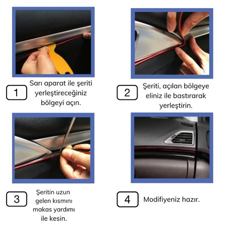 hediyelik ieg Mavi Araba OtoTrim Dekorasyon Şeridi Kauçuk Elastik Kolay Kurulum 5 metre Şerit Bant