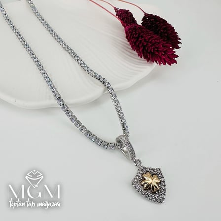 hediyelik Rodyum / Su Yolu Kolye Zirkon 3 Mm Taşlı Pirinç Zirkon Kolye 40+5 Cm - Kl0208