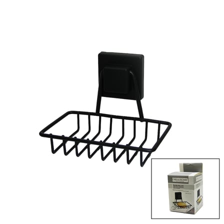 hediyelik Siyah - Metal Katı Sabunluk Kare Güçlü Yapışkanlı 11X12.5X11CM