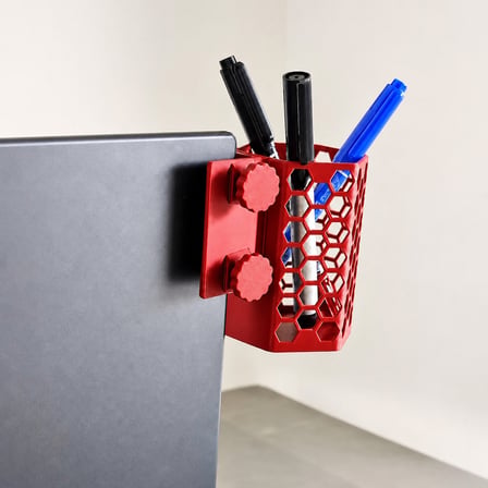 hediyelik 3D Baskı Monitor Kalemlik - Petek Desenli Laptop Kenar Altıgen Kalemlik-Kırmızı
