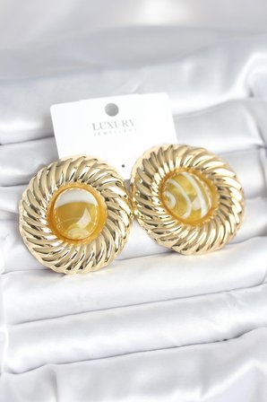 hediyelik Pirinç Gold Renk Kehribar Boncuklu Vintage Kadın Küpe