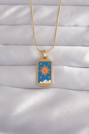 hediyelik 316L Çelik Gold Renk Mavi Mineli Güneş Model Tarot Kolye