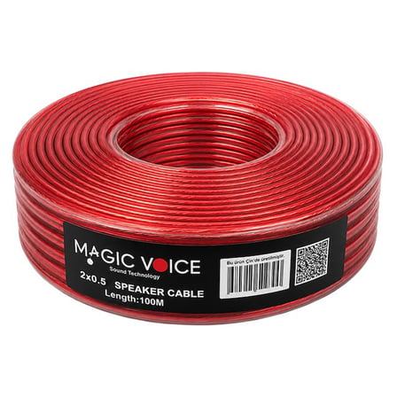 hediyelik Magicvoice MV-29553 2x0.50mm Siyah Şeffaf Kırmızı Çizgili 100 Metre CCA Hoparlör Kablosu