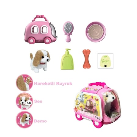 hediyelik JND-6802 Taşıma Araba Çantalı Hareketli Pilli Köpek Set -Vardem Oyuncak