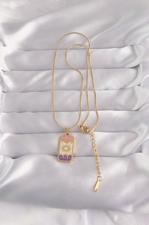 hediyelik 316L Çelik Gold Renk Karışık Mineli Ay Figür Tarot Kolye