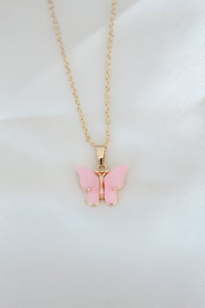hediyelik Gold Kaplama Pembe Sedefli Kelebek Kolye