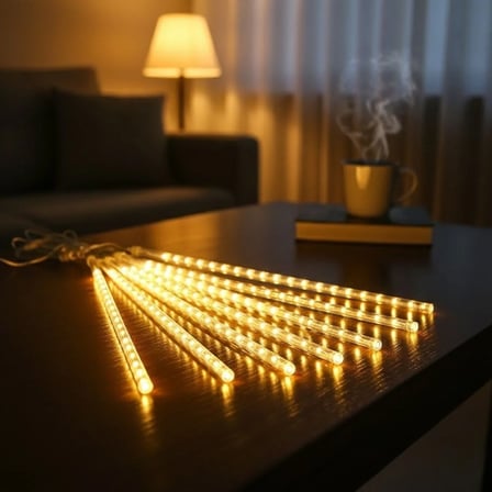 hediyelik 10'lu 45 cm Plastik Meteor LED USB 2M Kablo Sarı Renk Ağaç Işığı – Renk Değiştiren Asmalı Dekoratif Bahçe ve Dış Mekan Aydınlatması