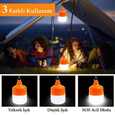 hediyelik Ledx LN-OR100G 100 Watt TYPE-C Şarjlı Taşınabilir Asma Kancalı Kamp Çadır Lambası 6500K 1200mAh 3 Modlu ABS Malzeme
