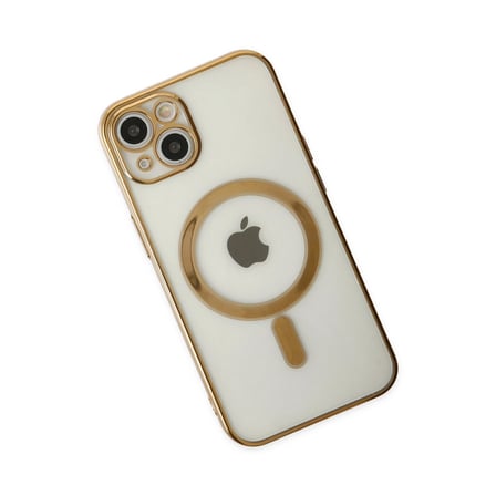 hediyelik Apple İphone 14 Plus Kılıf Magneticsafe Lazer Silikon - Gold