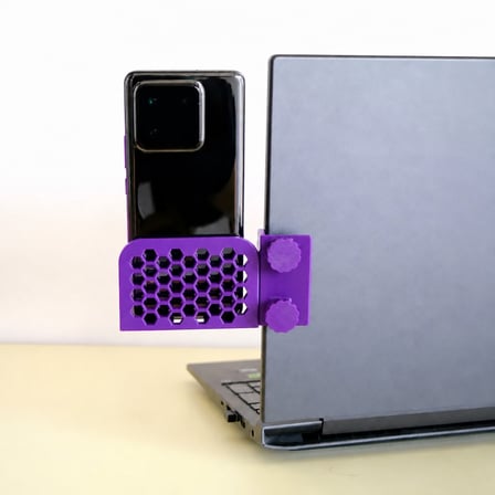 hediyelik 3D Baskı Monitor Telefon Tutucu - Petek Desenli Laptop Kenar Telefon Tutucu-Mor