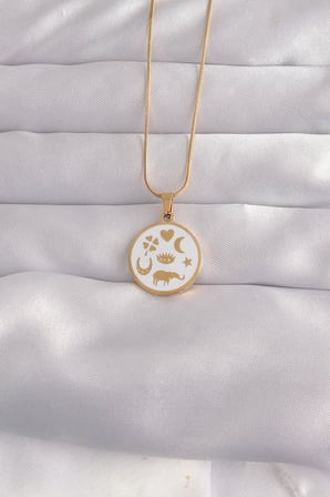 hediyelik 316L Çelik Gold Renk Beyaz Mineli Karışık Figürlü Tarot Kolye