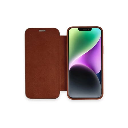 hediyelik Apple İphone 12 Kılıf Dolpin Kapaklı - Kahverengi