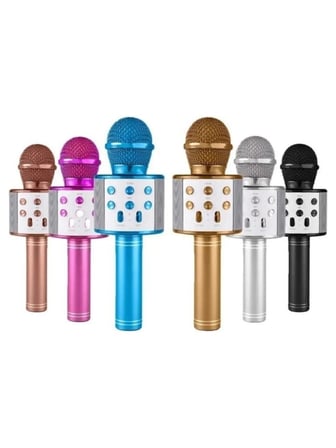 hediyelik WİRELESS MİKROFON KARAOKE - HOPARLÖR USB ŞARJLI USB - TF - AUX RENKLİ KROM KAPLAMA PİL:800mAh - DC 5V BLS-25