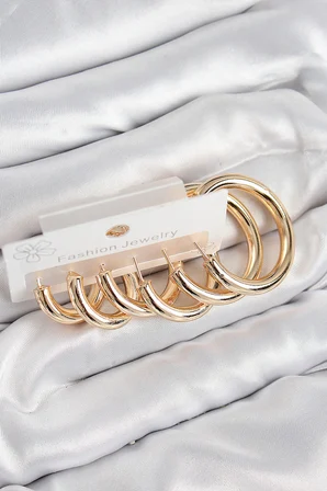 hediyelik Pirinç Halka Model Gold Renk Kadın Set Küpe