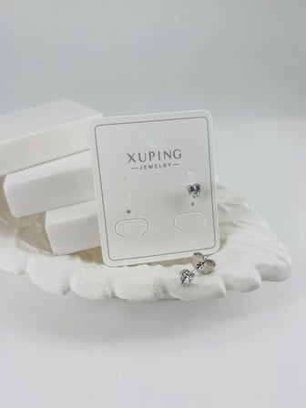 hediyelik Rodyum Zirkon-kalp Detaylı  Taşlı Pirinç Zirkon Küpe - Kp00359