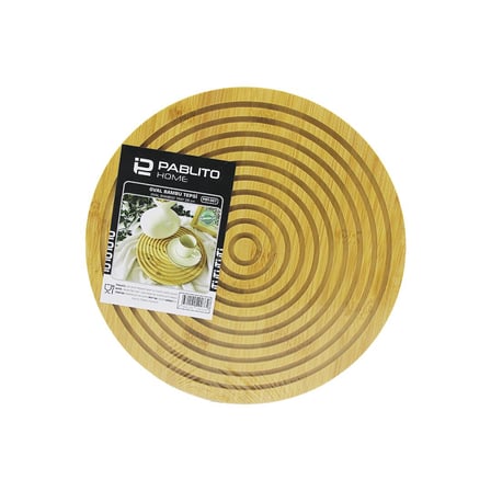 hediyelik Yuvarlak Çift Taraflı=düz - Dalgalı Oyuk Kanallı Ahşap Bambu Sunum Tepsi 28CM