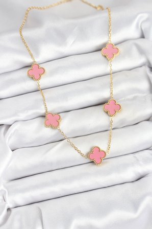 hediyelik 316L Çelik Zincir Gold Pembe Renk Yonca Kadın Kolye