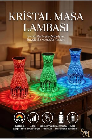 hediyelik Kristal Masa Lambası Rgb Renk Değiştiren Gece Lambası 16 Renk Ve 4 Mod Dokunmatik Kontrol