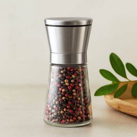 hediyelik Mini Cam Hazneli Tuz ve Baharat Öğütücü - Krom Kaplama