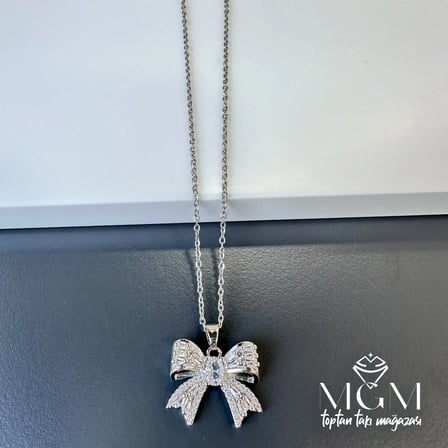 hediyelik Rodyum Zirkon Taşlı Zincir Çelik Uç Kısmı Pirinç Kolyeler 40 + 5 Cm Uzatma Payı - Kl0149