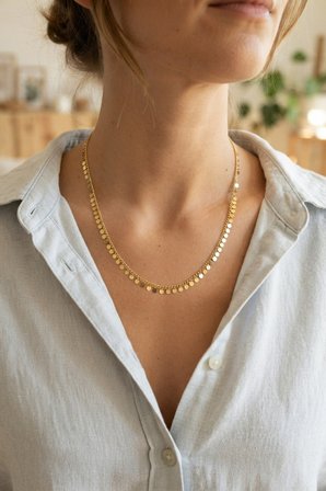 hediyelik Gold Renk Pul Model 60 cm Kadın Kolye