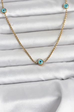 hediyelik 316L Çelik Gold Renk Nazarlı Model Kadın Kolye