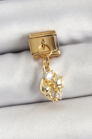 hediyelik 316L Çelik Sallantılı Zirkon Taşlı Deniz Kabuğu Ve Yıldız Model Gold Renk Nomination Charm