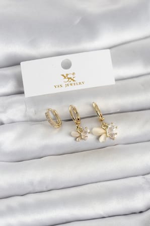 hediyelik Pirinç Gold Renk Kelebek Model 3'lü Kadın Küpe