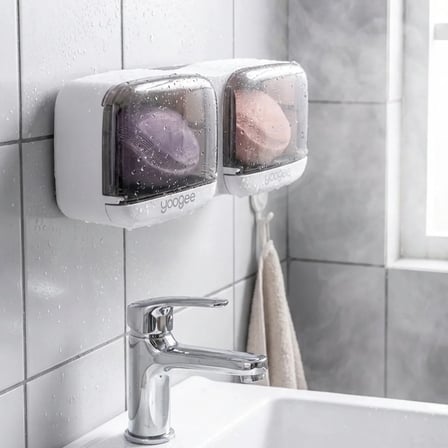 hediyelik Duvara Monte İkili Kapaklı Plastik Katı Sabunluk Organizer – Banyo & Mutfak İçin Yapışkanlı Sabun Kutusu ve Düzenleyici
