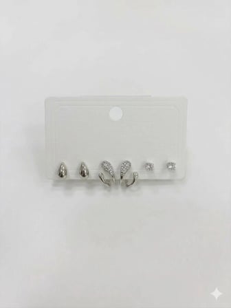 hediyelik Rodyum  Zirkon Taşlı Pirinç Altılı Kombin Küpe - Kp00567