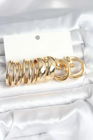 hediyelik Pirinç Gold Renk 3 Çift Vintage Kadın Küpe Seti