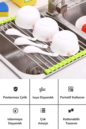 hediyelik Evye Üstü Katlanır Nihale Paslanmaz Çelik Pratik Sebze Meyve Bulaşık Kurutma Süzgeci