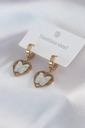 hediyelik 316L Çelik Gold Renk Kelebek Model Zirkon Taş Detay Kadın Küpe