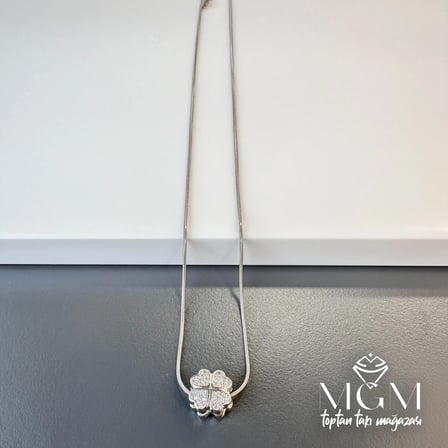 hediyelik Rodyum Zirkon Taşlı Zincir Çelik Uç Kısmı Pirinç Kolyeler 40 + 5 Cm Uzatma Payı - Kl0107