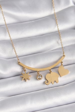 hediyelik 316L Çelik Gold Renk Fil Figür Zirkon Taş Detay Kadın Kolye