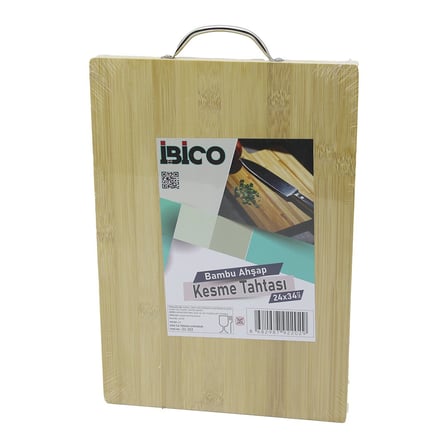 hediyelik 24X34 X 1.7CM Lux Ahşap Bambu Kesim Panosu - Kesme Tahtası Metal Kulplu