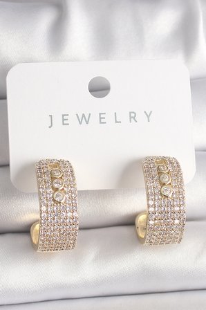 hediyelik Pirinç Gold Renk Zirkon Taşlı Halka Messika Model Kadın Küpe