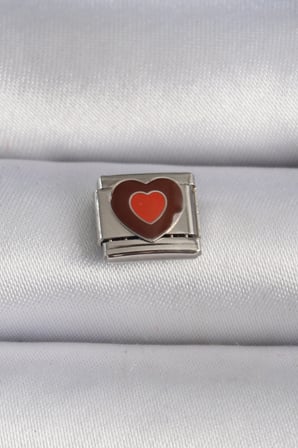 hediyelik 316L Çelik Gümüş Renk Kahverengi Kalp İşlemeli Nomination Charm