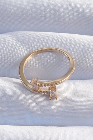 hediyelik Pirinç Gold Renk Zirkon Taşlı Geometrik Ayarlanabilir Yüzük