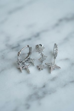hediyelik Kutup Yıldızı Model Gümüş Renk 3 lü Küpe Set
