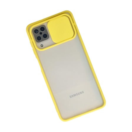 hediyelik Samsung Galaxy A12 Kılıf Palm Buzlu Kamera Sürgülü Silikon - Sarı