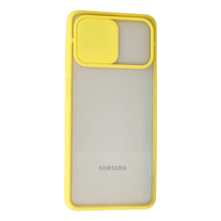 hediyelik Samsung Galaxy A12 Kılıf Palm Buzlu Kamera Sürgülü Silikon - Sarı