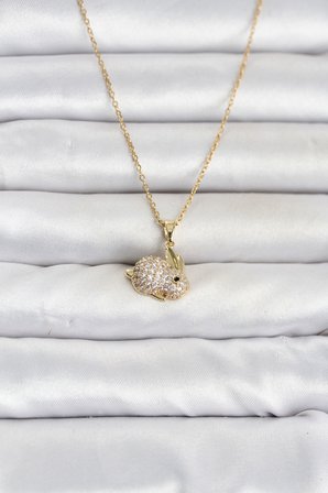 hediyelik 316L Çelik Zincir Gold Renk Zirkon Taşlı Tavşan Model Kadın Kolye