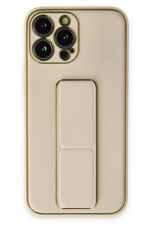 Apple Uyumlu iPhone 13 Pro Kılıf Coco Deri Standlı Kapak - Gold