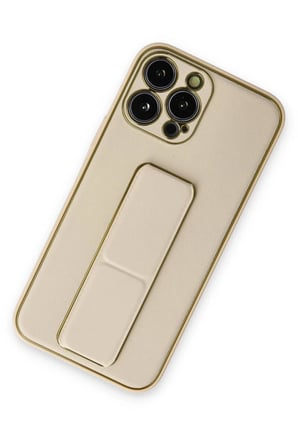 Apple Uyumlu iPhone 13 Pro Kılıf Coco Deri Standlı Kapak - Gold