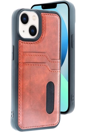 hediyelik Apple iPhone 15 Sara Kartvizitli Deri Kılıf - Taba