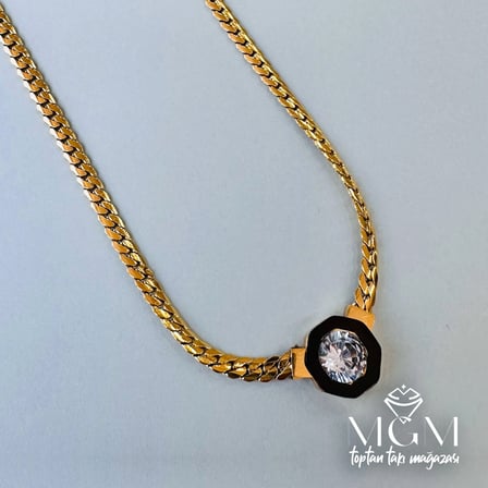 hediyelik Zirkon Taşlı Çelik Kolyeler 40+5 Cm - Kl0189